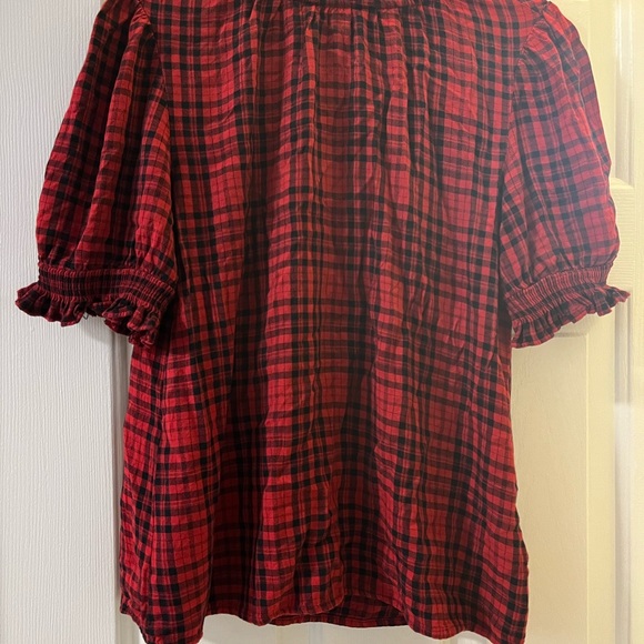Red ruffle plaid blouse womens xs holiday work - Picture 5 of 5